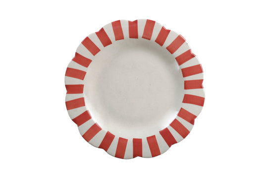 Ceramic Stripe Dinner Plate,  Red- 10 x 10 x 1.25 Inches ( Set of 2 )