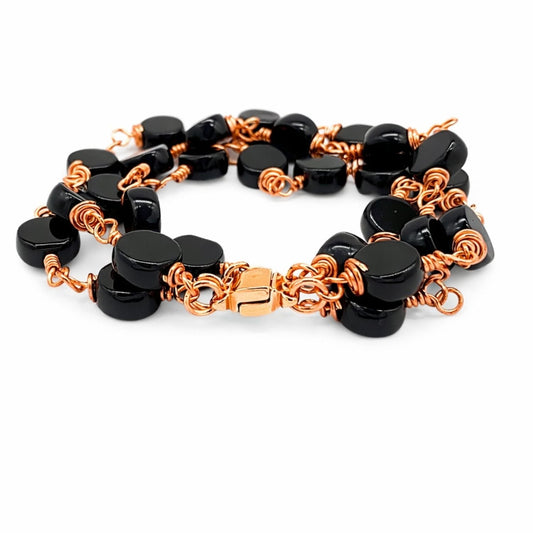 Onyx Black Glass Bead 3-Strand Bracelet | Magnetic Clasp