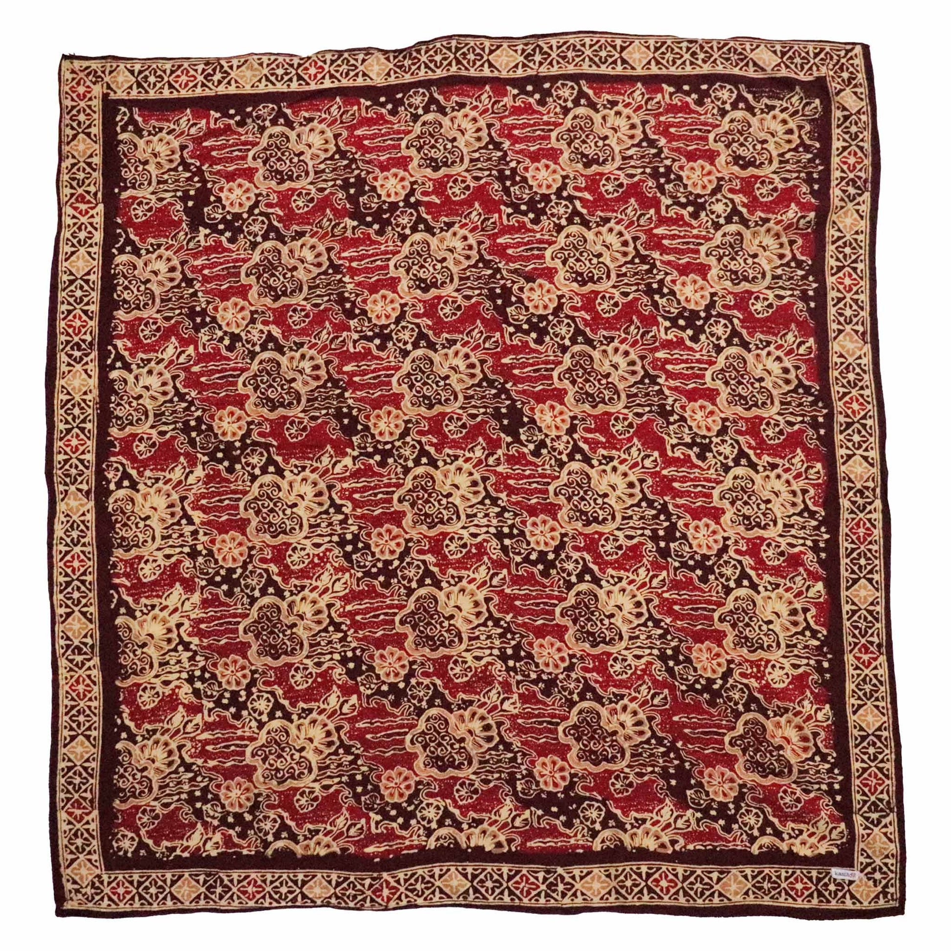 Large 39" Hand Dyed Batik Bandana, 100% Soft Cotton, Sunlit Garden, Red Burgundy - Osadia Concept Store