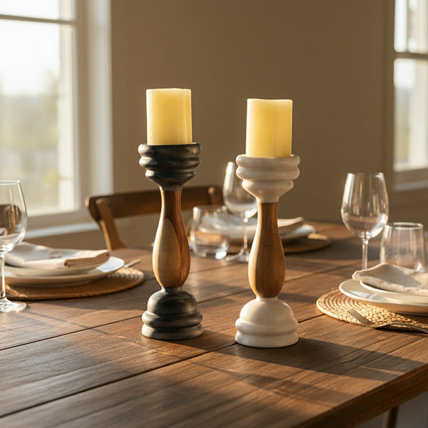 Signature Marble & Wood Pillar Candleholder