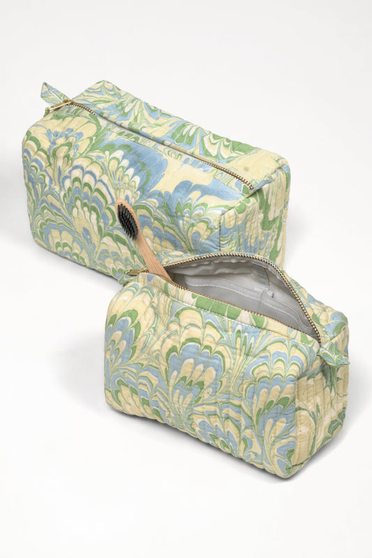 Seaglass Peacock Hand-Marbled Cosmetic Bag