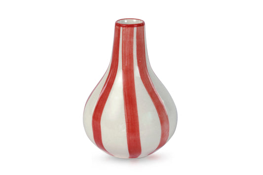 Ceramic Stripe  bud vase, Red -  3.5 x 3.5 x 4.75 Inches ( Set of 4 )