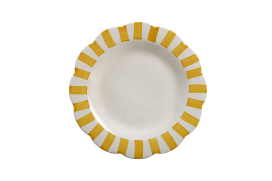 Ceramic Stripe Dinner Plate, Yellow - 10 x 10 x 1.25 Inches ( Set of 2 )