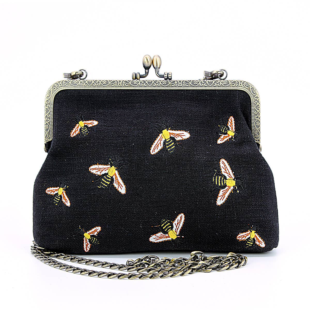 Bees Kisslock Handbag: Black - Osadia Concept Store