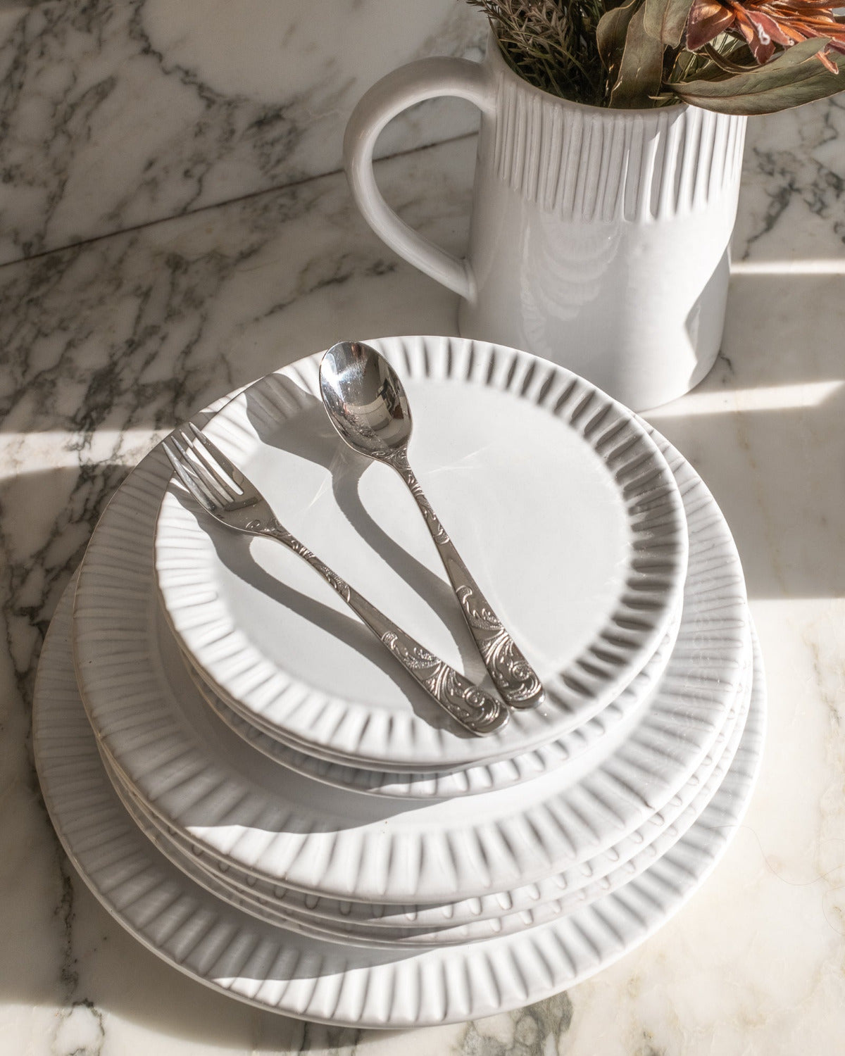 Lines Dinner Plates in Milk White - Set of 4