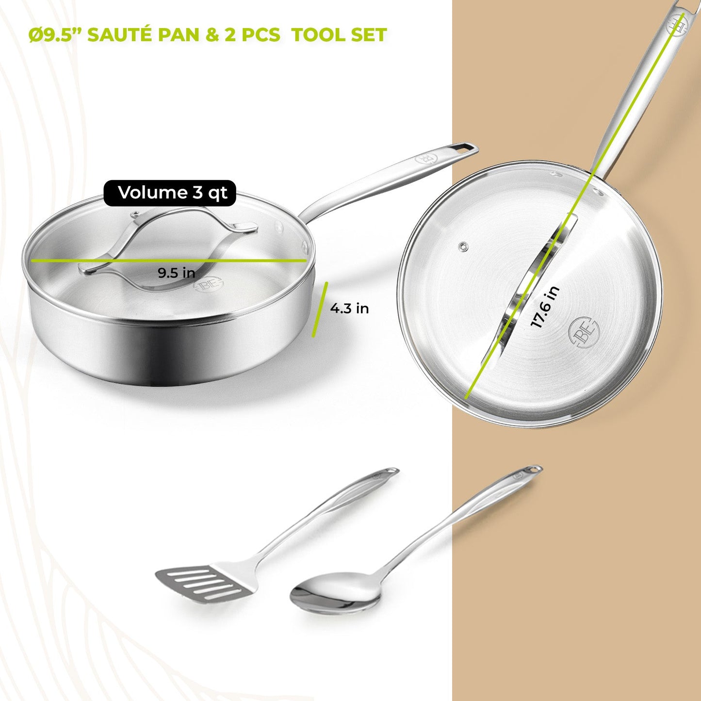 BE | LIVING - Essential Series - 12 pcs Cookware Set - Triply Stainless Steel