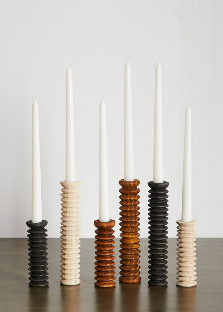 Spiral Pine Modern Wood Candle Candlestick Holder