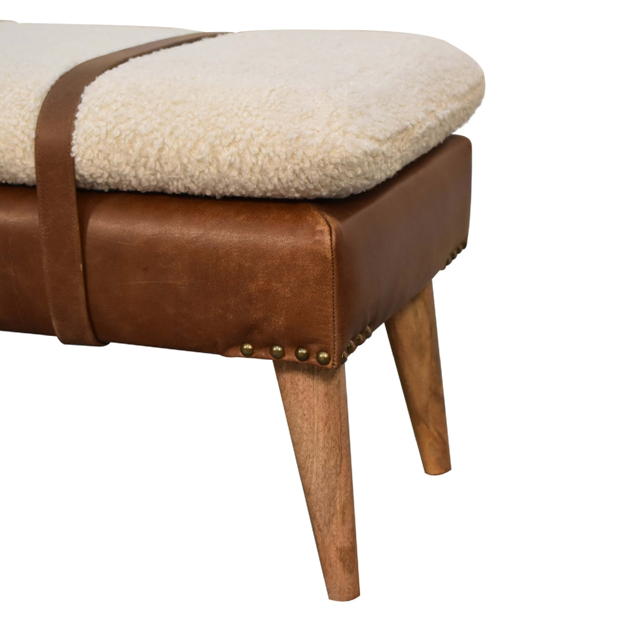 Boucle Buffalo Hide Leather Bench, Chestnut