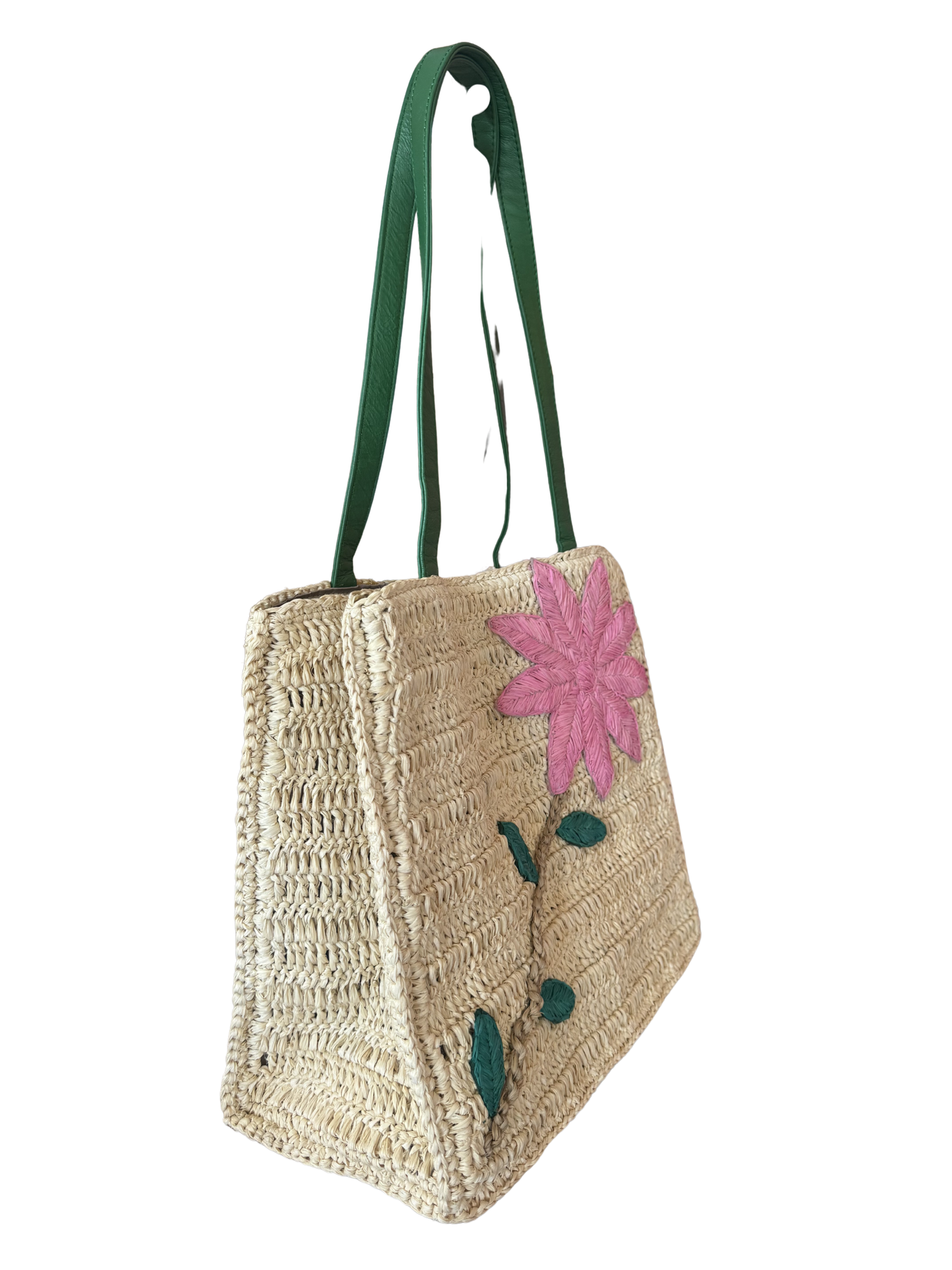 Cornelia Raffia & Leather Handwoven Shoulder tote