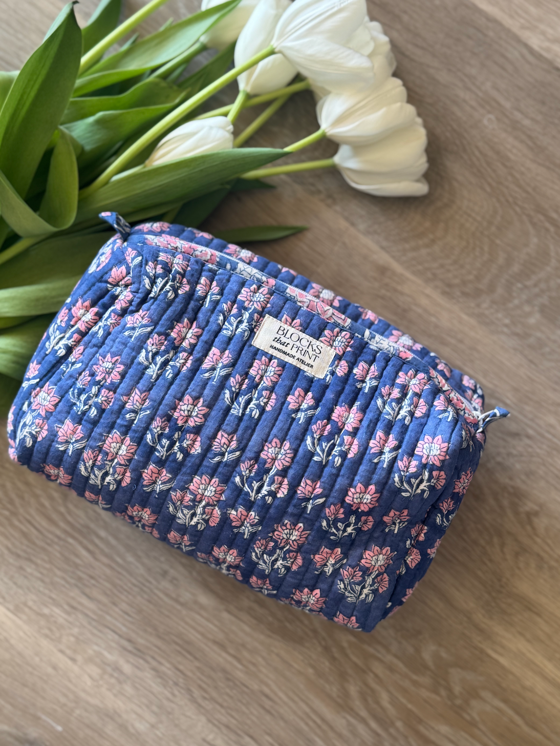 Twilight Hand Block Print Travel & Makeup Pouch - Large