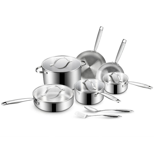 BE | LIVING Essential Series 12 pcs Cookware Set (Triply Stainless Steel)