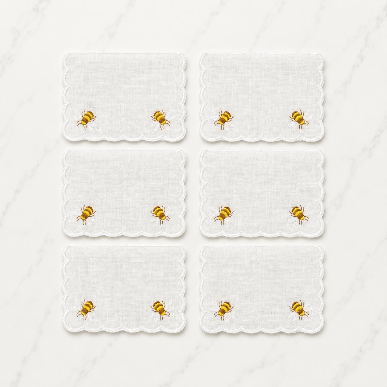 Embroidered Honey Bee Cocktail Napkin (Set of 6)