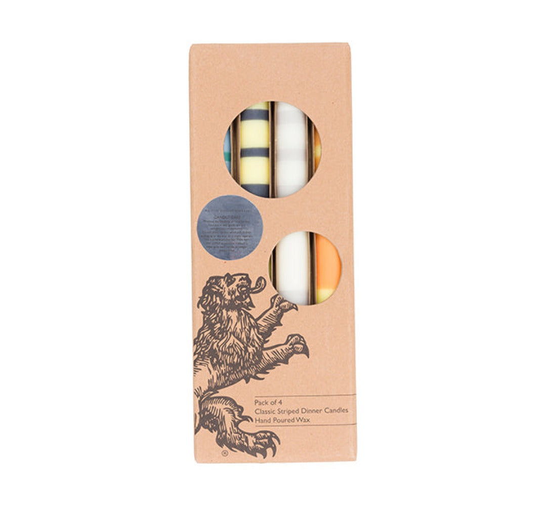 S/4 STRIPED Greens & Yellows Dinner Candles