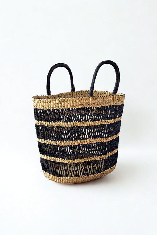 String Basket Tote - Natural & Black