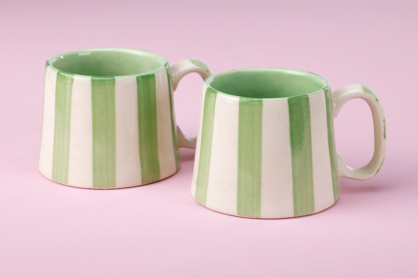 Ceramic Green Stripe  Coffee cup - 3.5 x 2.5 Inches ( Set of 4 )