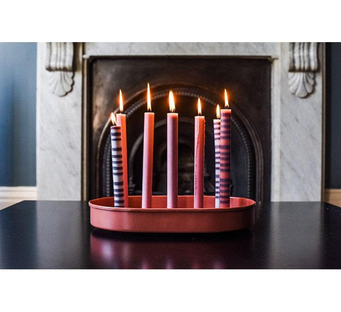 Oval Metal Candle Platter - Brick Dust