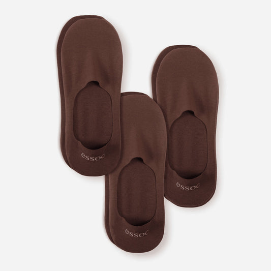 Unisex Cotton No Show Socks 3-Pack | Espresso Brown