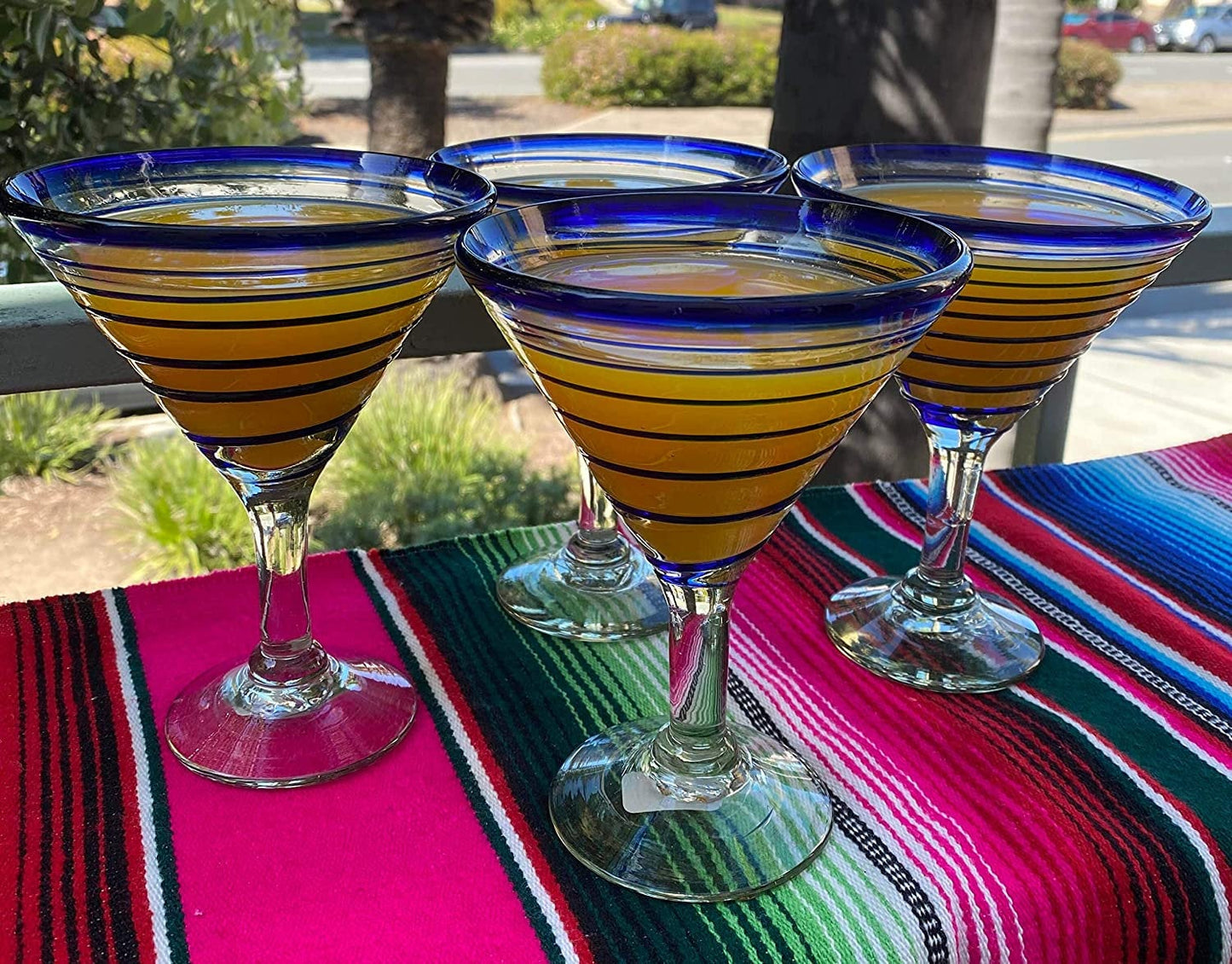 Cobalt Blue Spiral Design Margarita Glasses - Martini Style - Set of 4