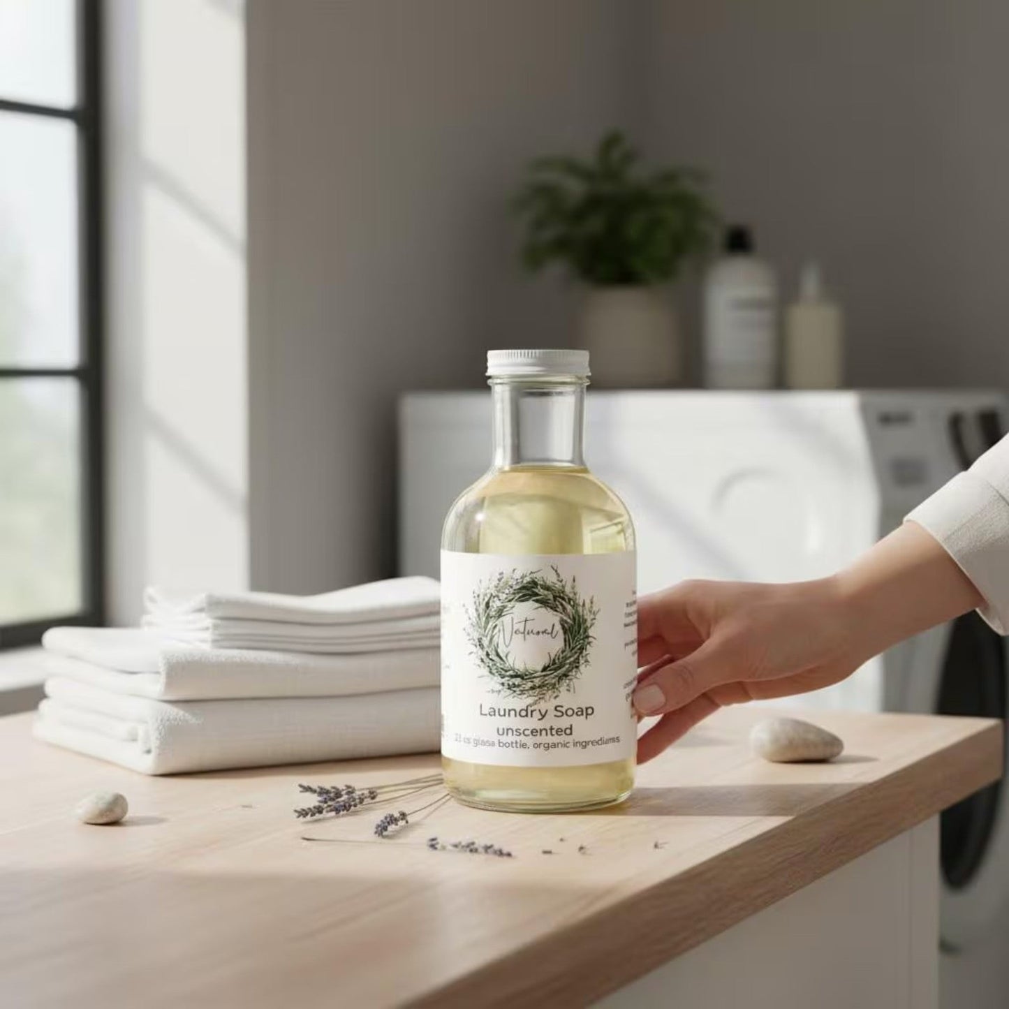 Organic Castile Laundry Soap, HE Safe, Non-Toxic, Zero Waste (32 oz Glass Bottle)