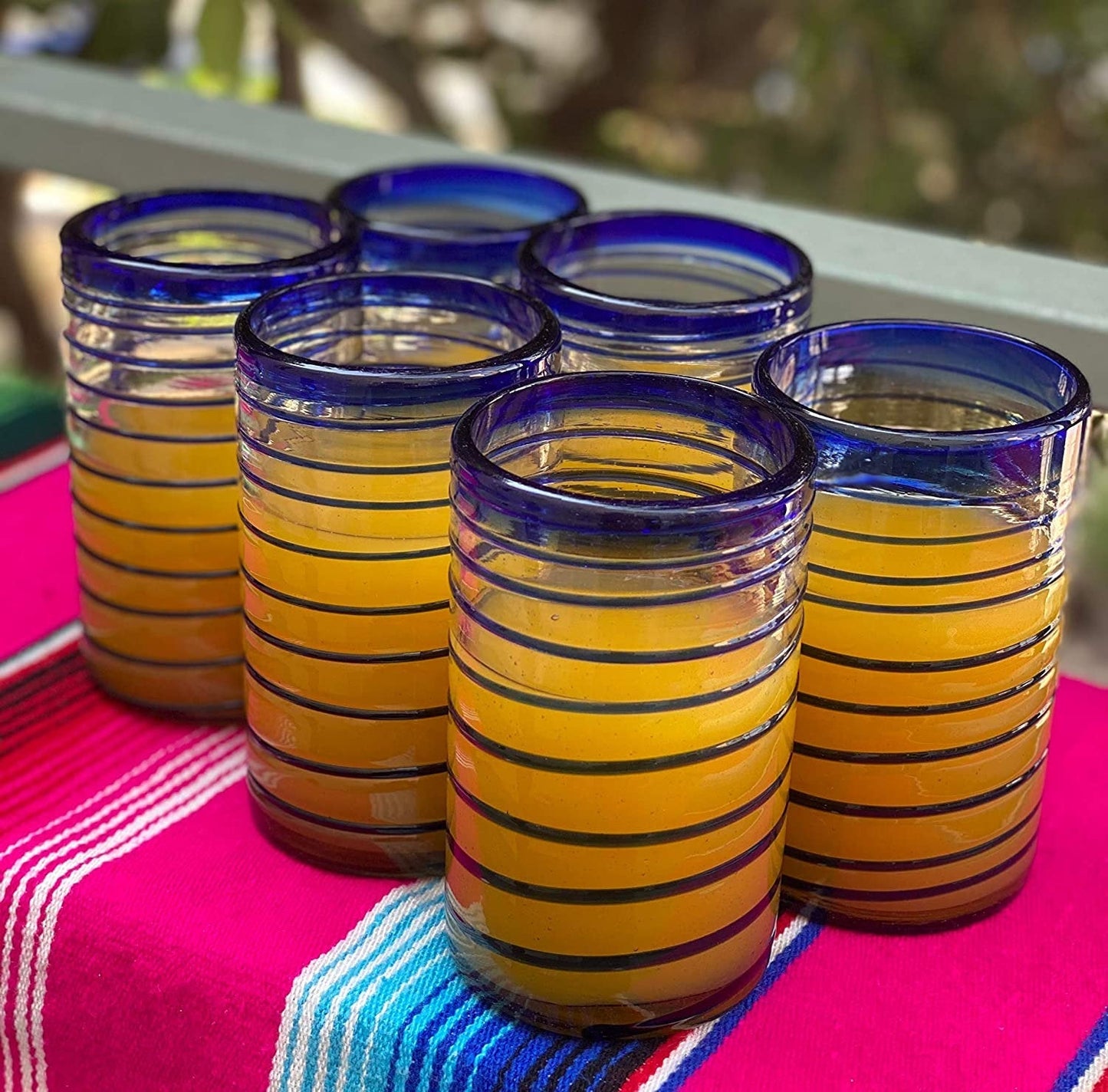 Cobalt Blue Spiral Design Drinking Glasses - Set of 6