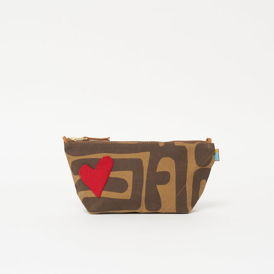 Large Convertible Pouch - Mocha Kuba with Red Beaded Heart with Medium Leather Strap