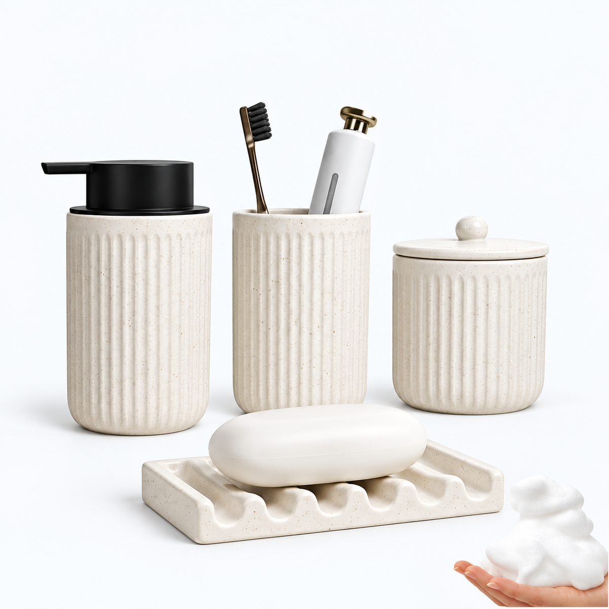 BosilunLife Pockmark Foaming Bathroom Set Recycled Eco-Clay