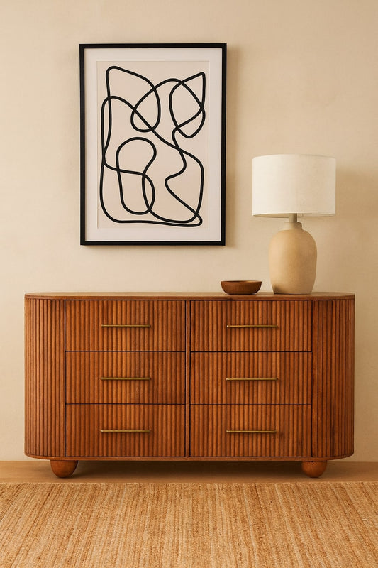 Solid Wood Ridgefront Chest – Amber Oak,6-Drawers