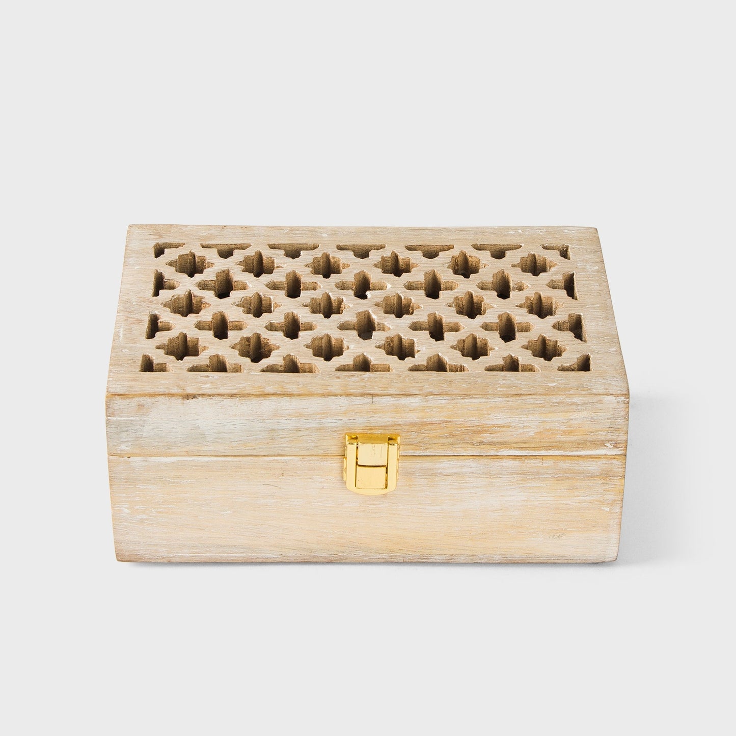 Mango Wood Trellis Keepsake Box with Compartments, Whitewash
