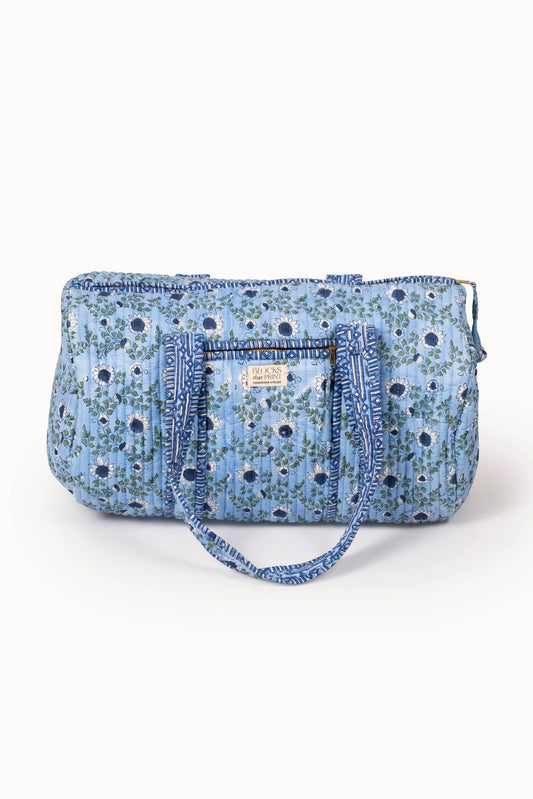 Parijat Ocean Blue Block Print Quilted Duffle Bag