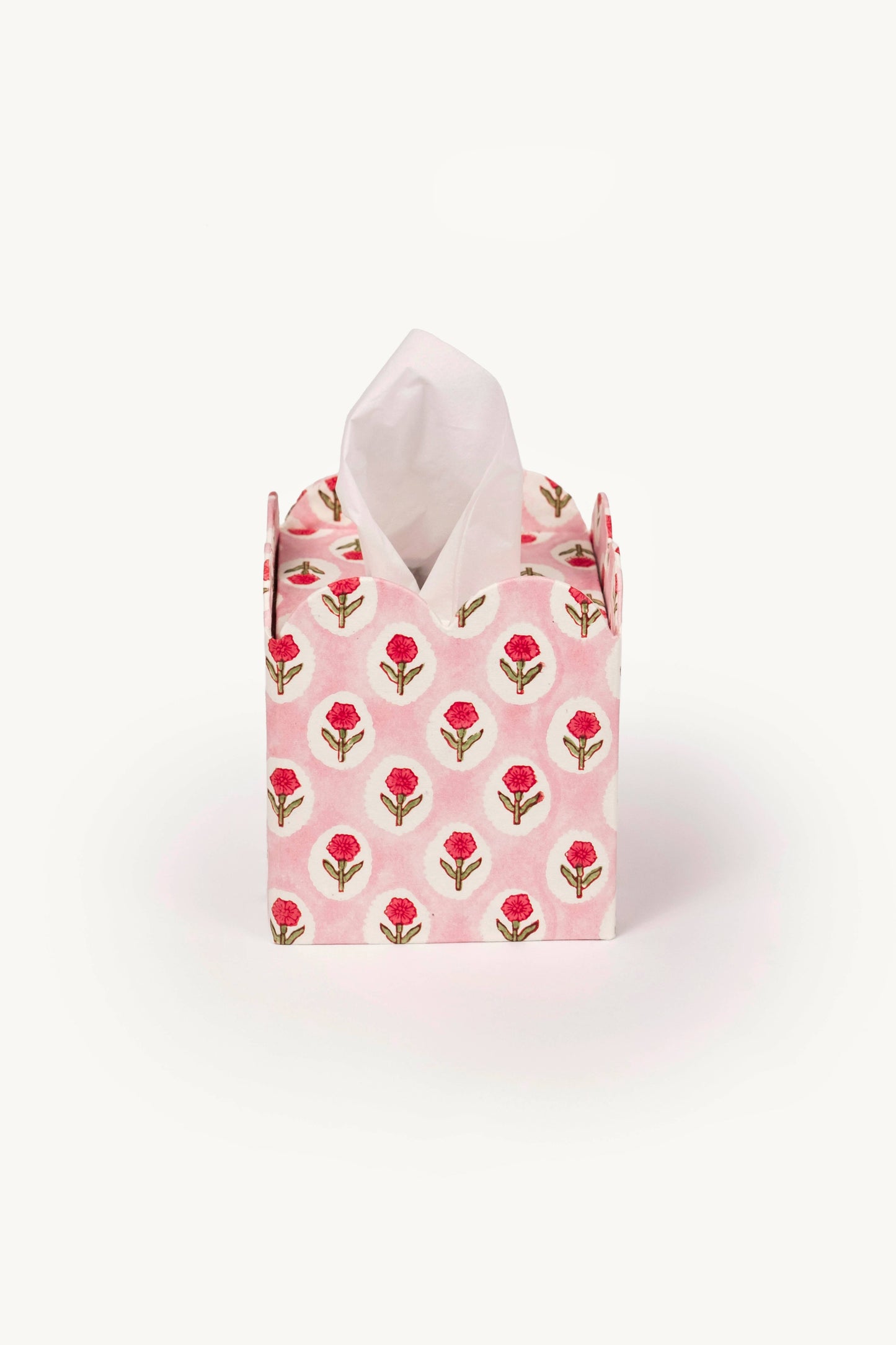 Block Print Tissue Box Cover- Tea Rose (Collapsible)