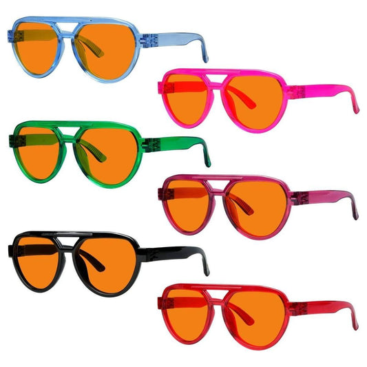 6 Pack 100% Blue Blocking Glasses Orange Lens Metalless Screwless Pilot R2312-B98