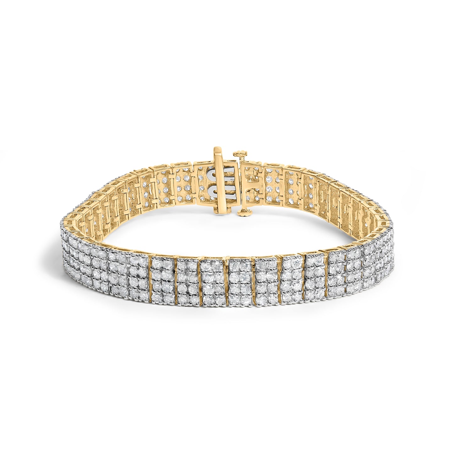 IGI Certified 14K Yellow Gold Plated Sterling Silver 10.0 Cttw Faint Brown Diamond 4 Row Tennis Bracelet