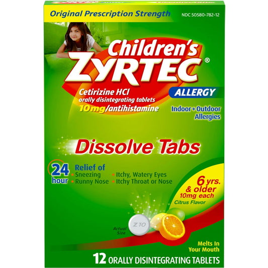 Children's Zyrtec Allergy Relief, Original Prescription Strength, 10 Mg, Dissolve Tabs, Citrus Flavor, 24 Hour