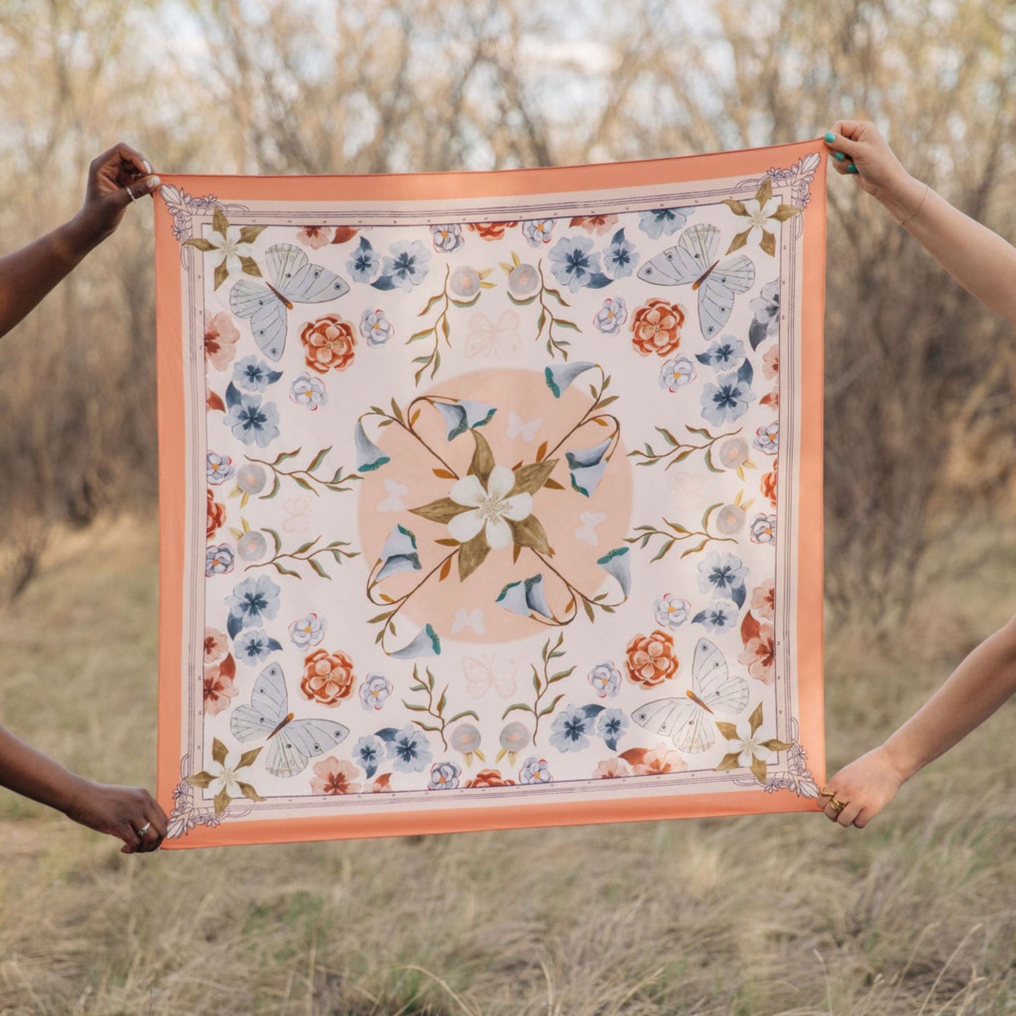 100% Silk Scarf: Columbine - Flowers & Butterflies