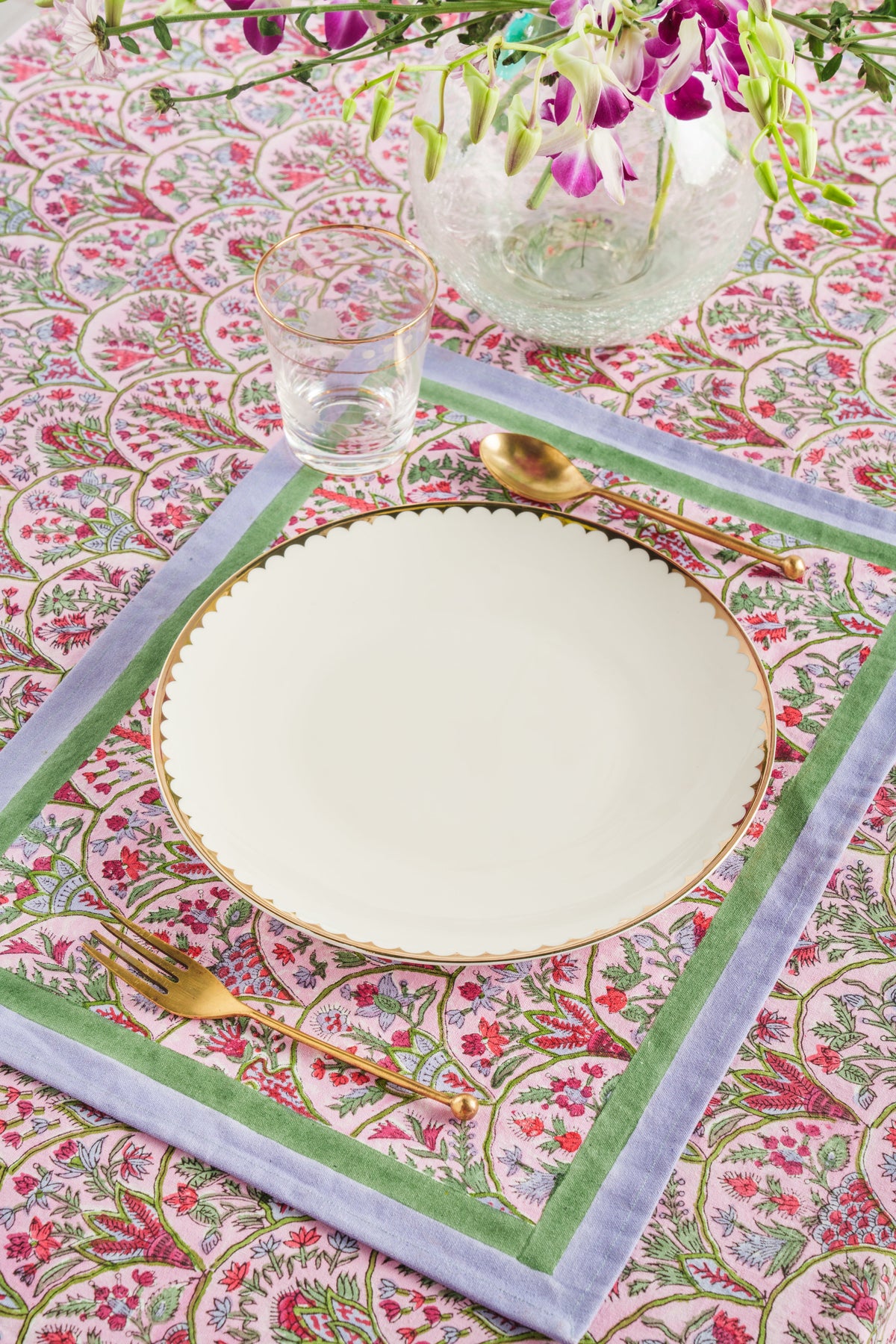 Pink Arch Blockprint Placemat, Set of 2