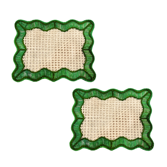 S/2 Wavy Rectangular Placemat - Green/Dark Green