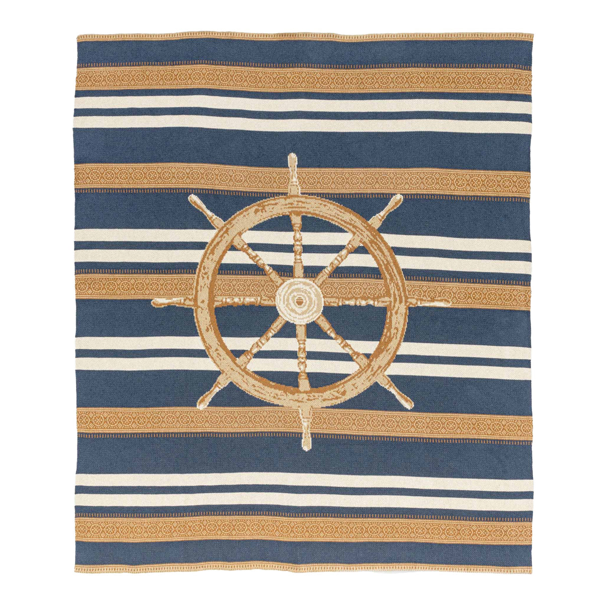 Nautical Captain's Wheel - Cotton Sustainable Knit Traditional Throw Blanket