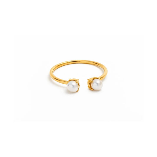 Double Pearl 18k Gold Plated Stainless Steel Ring