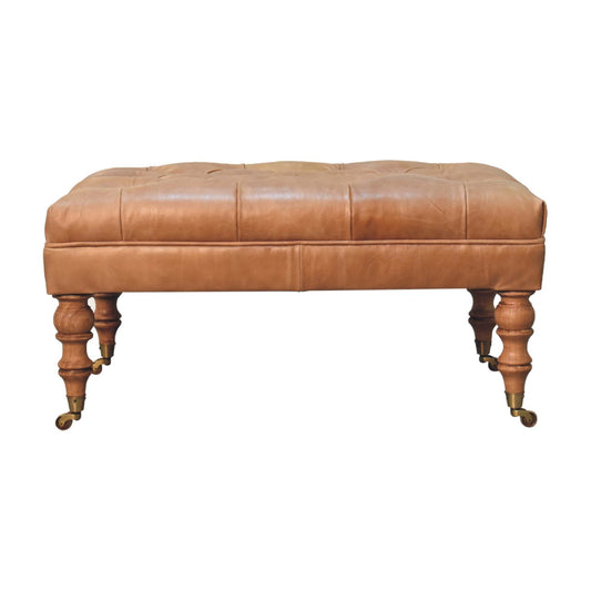 Solid Wood Buffalo Leather Ottoman
