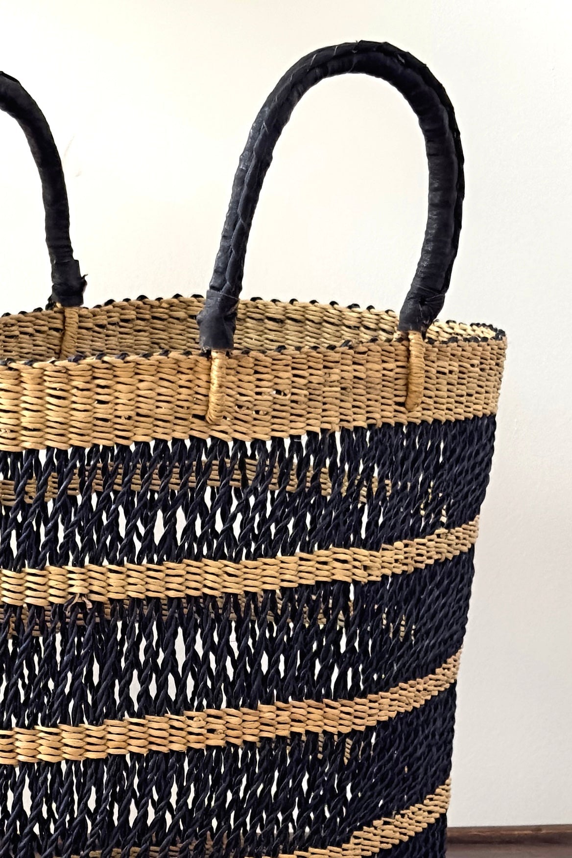 String Basket Tote - Natural & Black