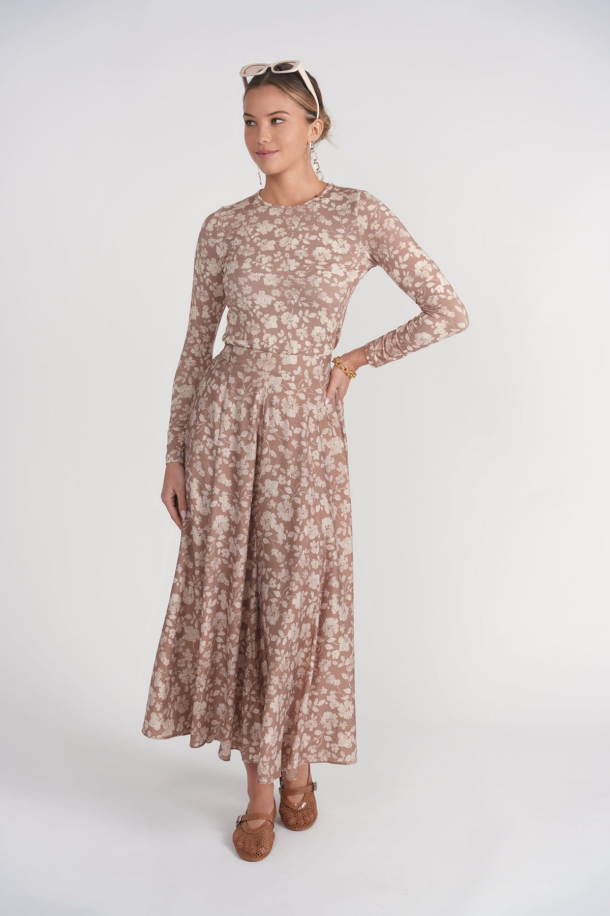 Paneled Slip Skirt Maxi- Mocha Floral