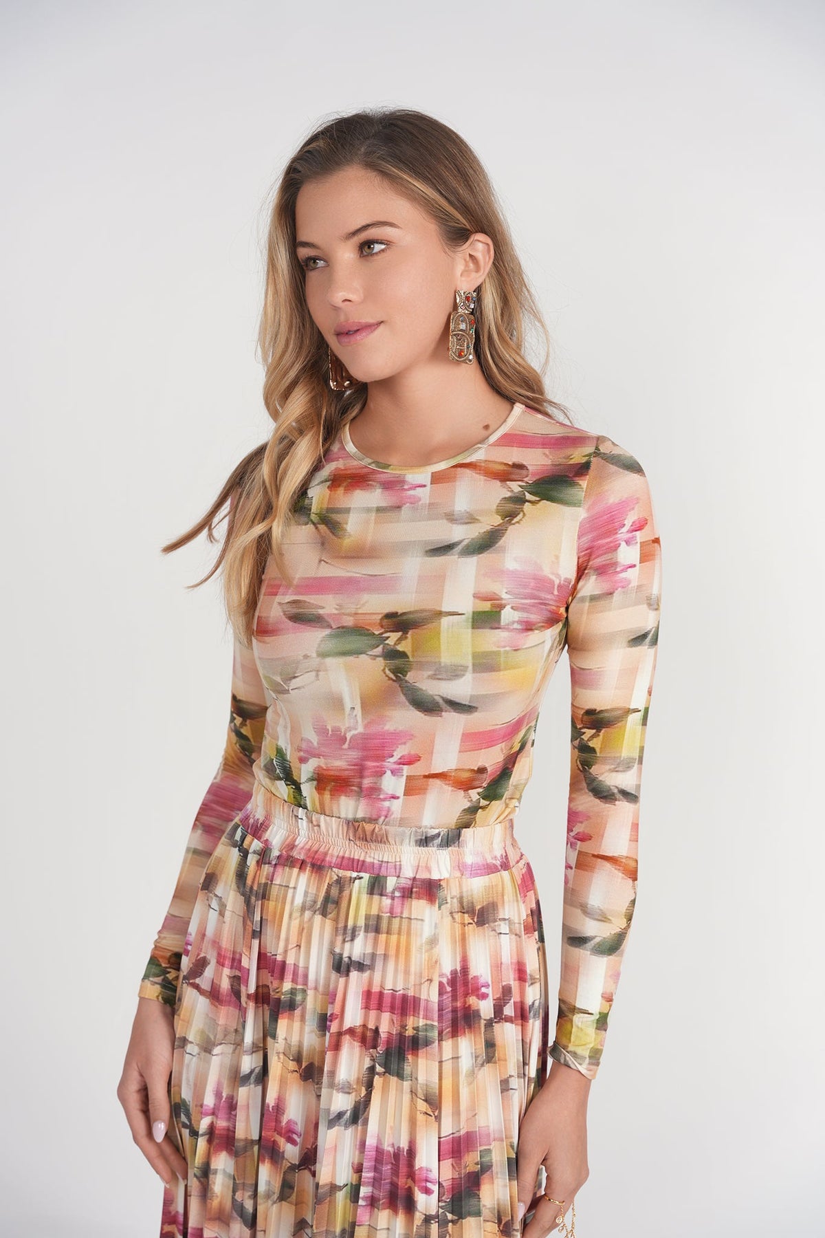 Printed Long Sleeve Tee- Pixel Floral