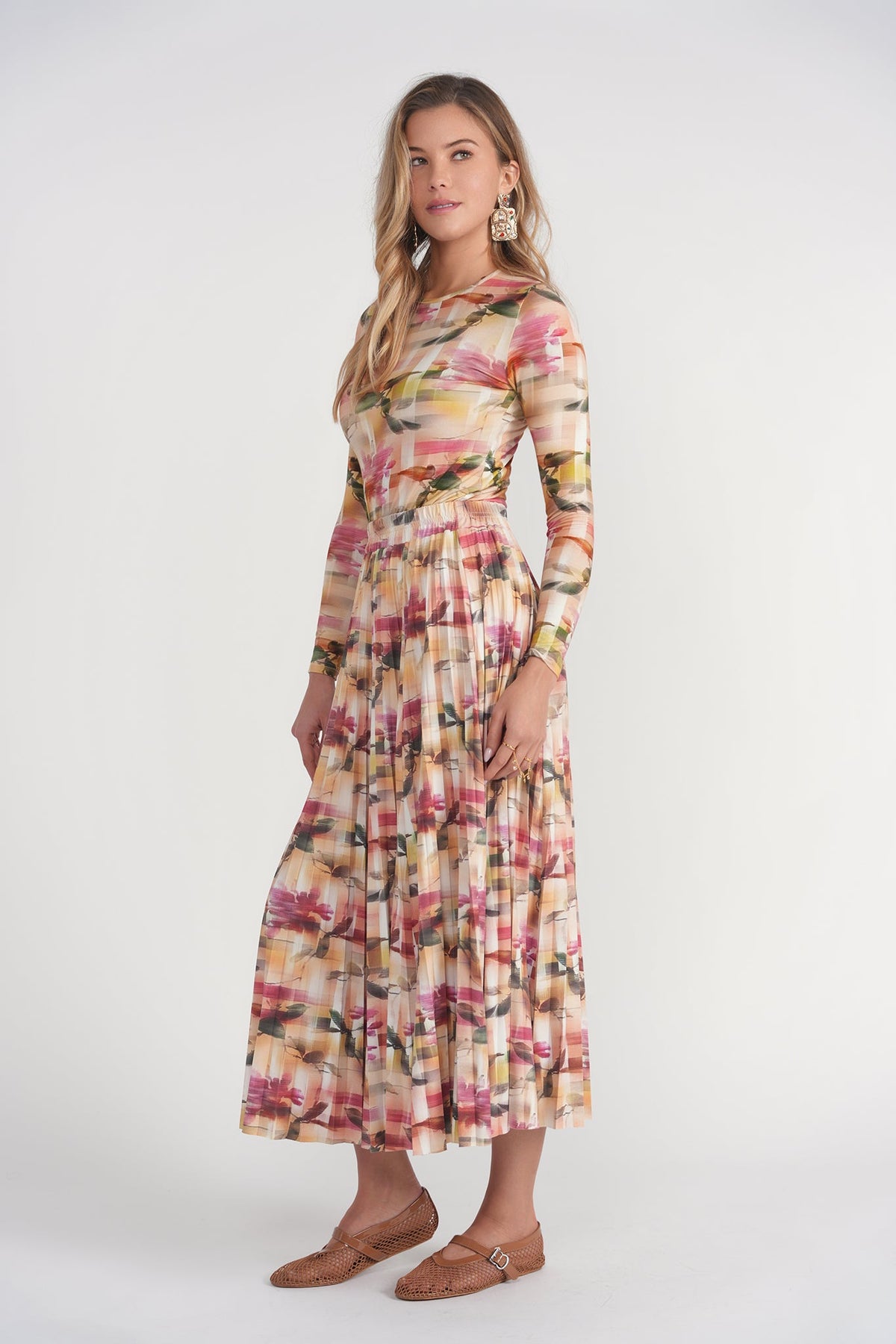 Jersey Pleated Skirt- Pixel Floral