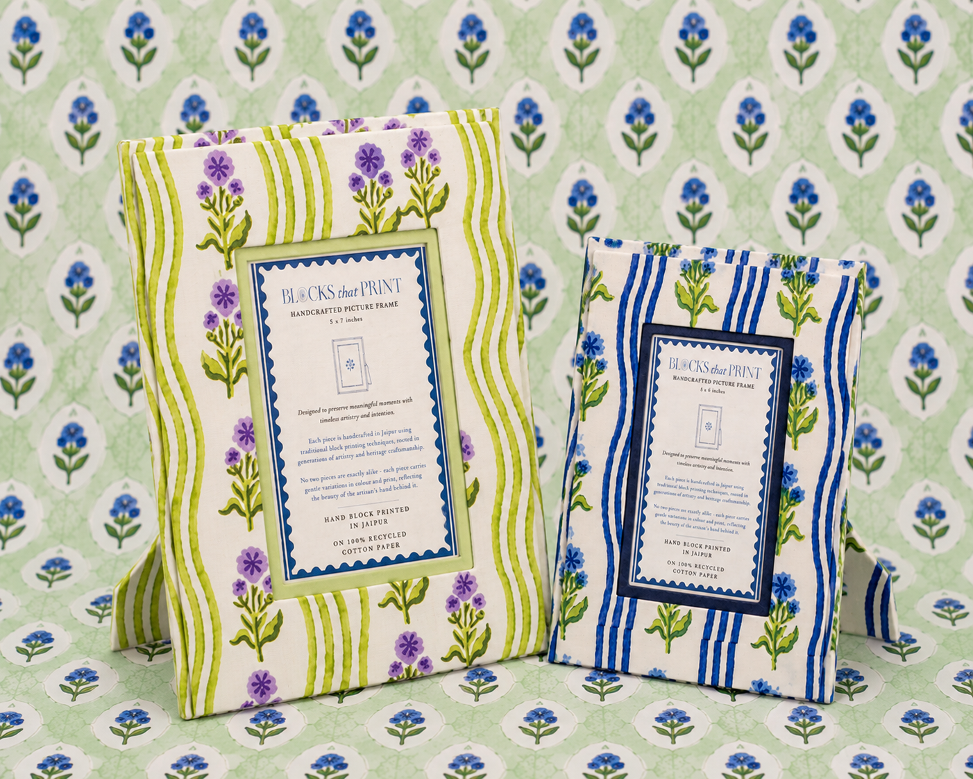 Medium Block Print Photo Frame (4 x 6) - Leher Blue