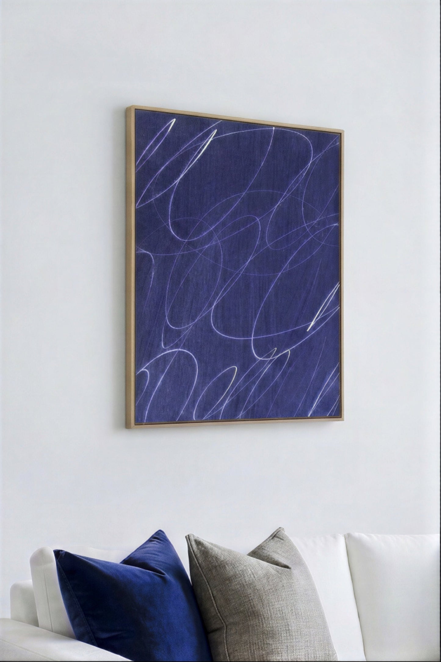 Gestural Marks in Deep Ocean Framed Wall Art