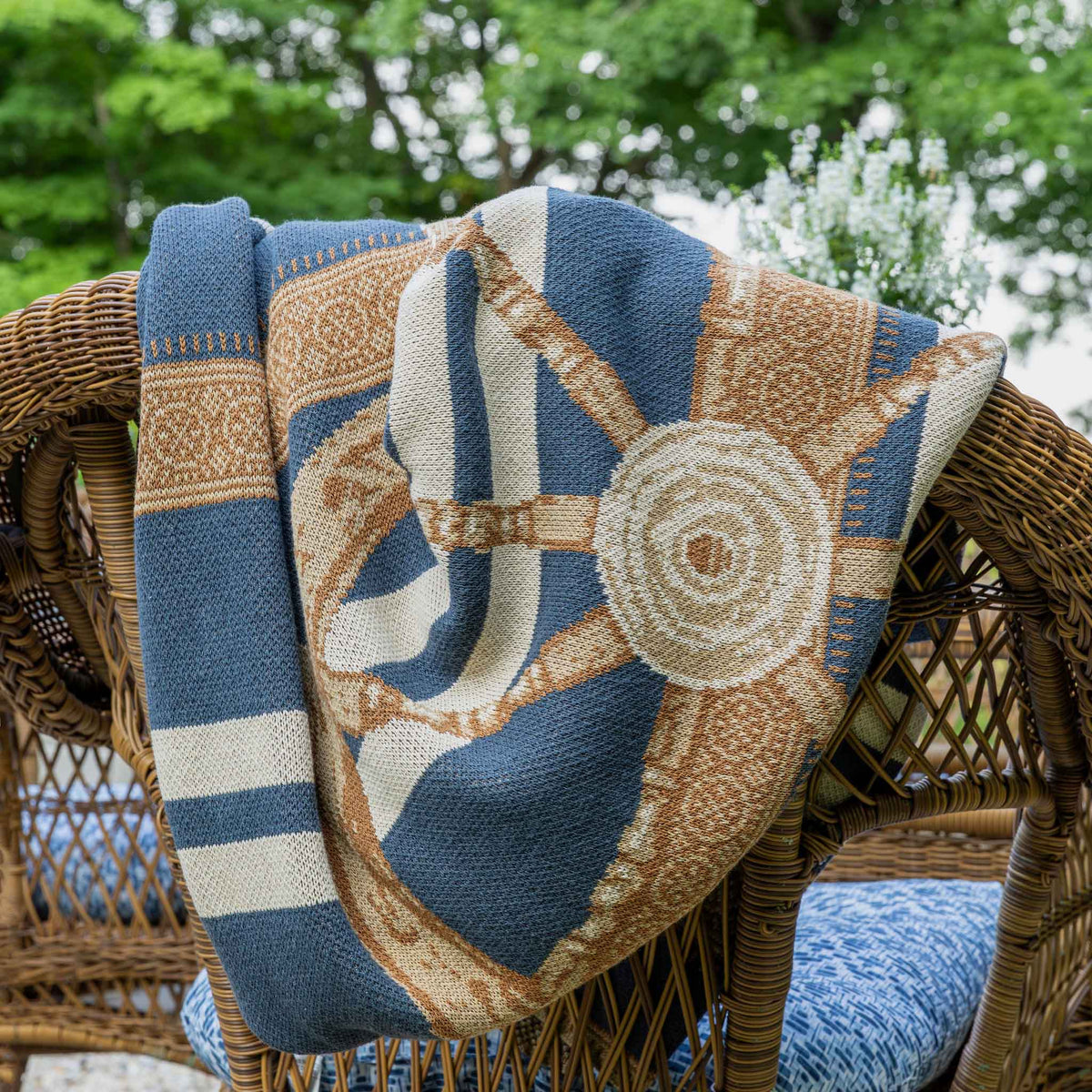Nautical Captain's Wheel - Cotton Sustainable Knit Traditional Throw Blanket