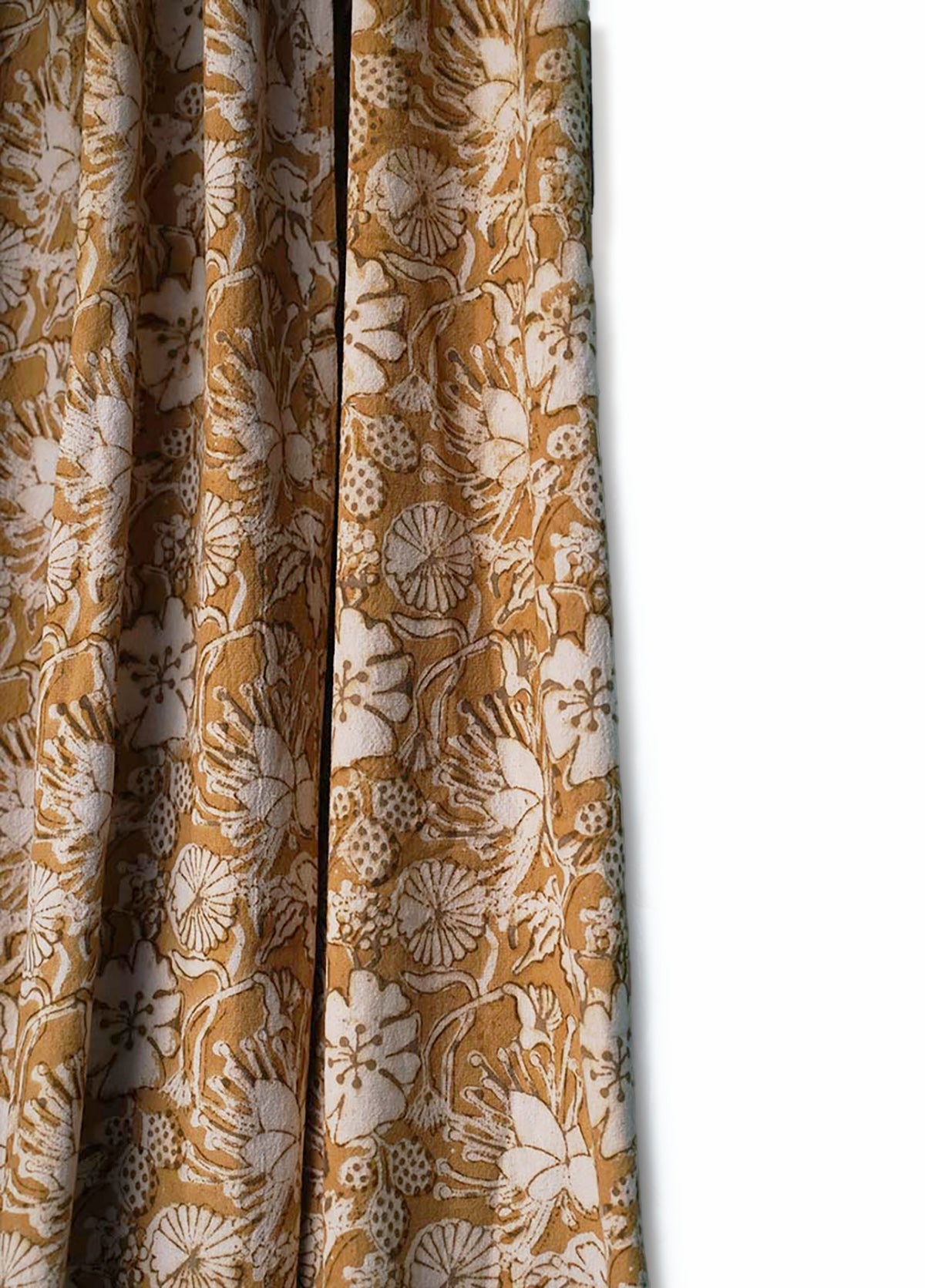 Block Print Curtain, Naturally Dyed Window Panel - Hope Floral 84"