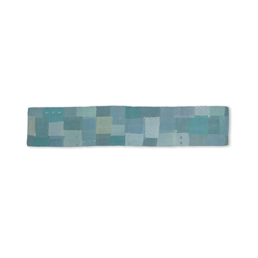 Mosaic Fray Patch Vintage Kantha Runner - Cornflower