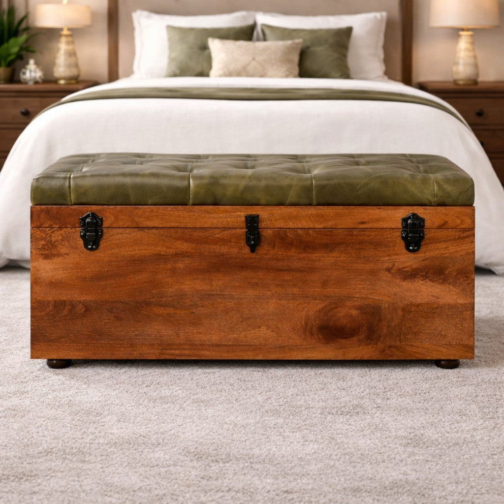 Solid Wood Roasted Almond Storage Trunk Bench