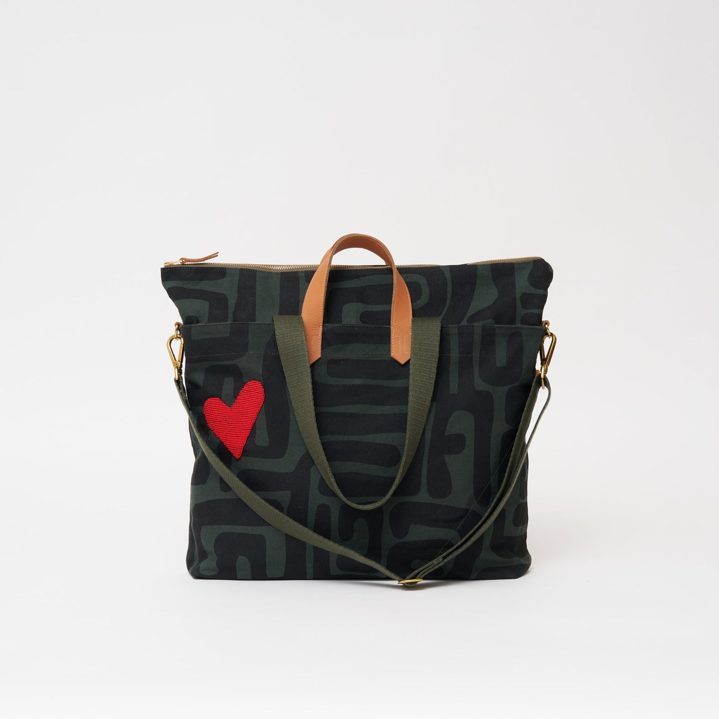 Carryall Bag - Safari Kuba with Red Beaded Heart